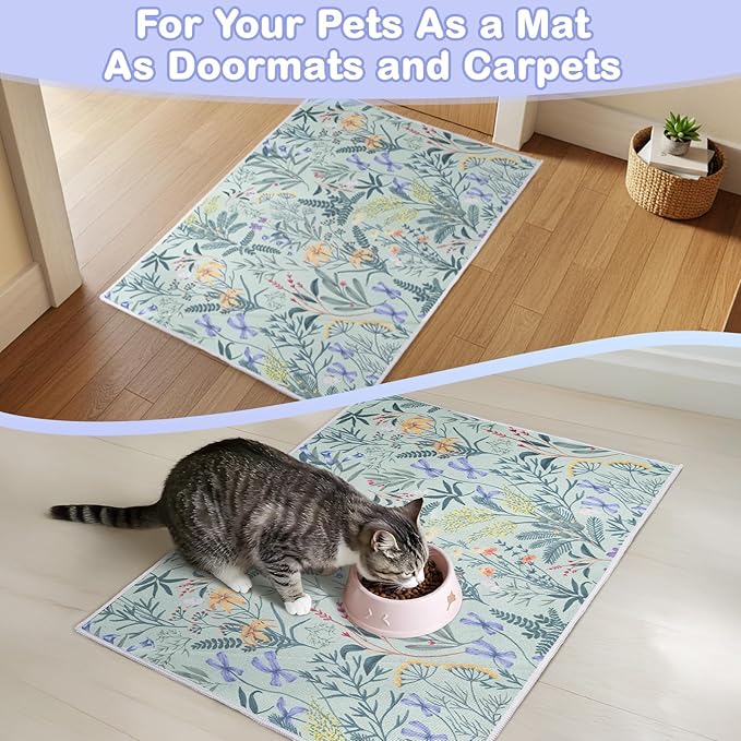 Washable Cat Litter Mat 48"x36" with Non-slip Bottom Waterproof Litter Box Mat Easy to Clean Litter Trapping Mat for Kitty