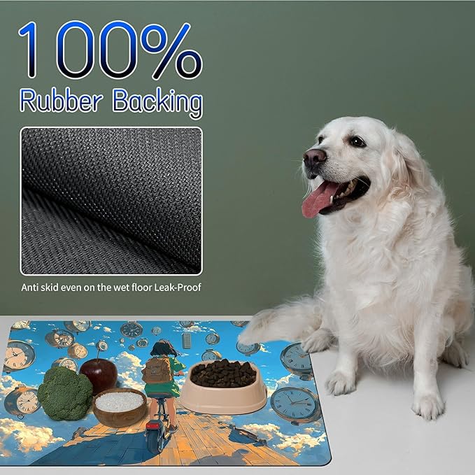 Dog Food Mat, 15.7" x 23.6" Absorbent Pet Feeding Mat for Food and Water, Waterproof Diatom Mud Pet Placemat with Non-Slip Rubber Backing, Easy Clean Cat Bowl Mat for Floors - Tianqiao Girl