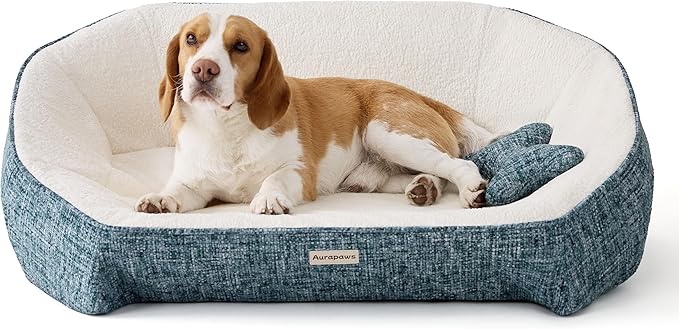 Orthopedic Dog Bed for Medium Small Dogs up to 120lbs, 48D Extra Thick One-Piece Memory Foam Dog Bed, Never Sag Pet Sofa Couch with 3 Removable Washable Covers (Plush, Cooling, Leather) & Toy