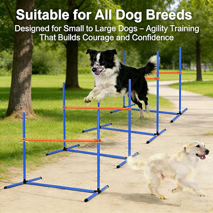 4 PCS Dog Agility Course Equipment, Adjustable Jump Bars Obstacle Training Supplies PVC Puppy Exercise and Coordination Training Kit with Carry Bag for Indoor Outdoor Use(Blue)