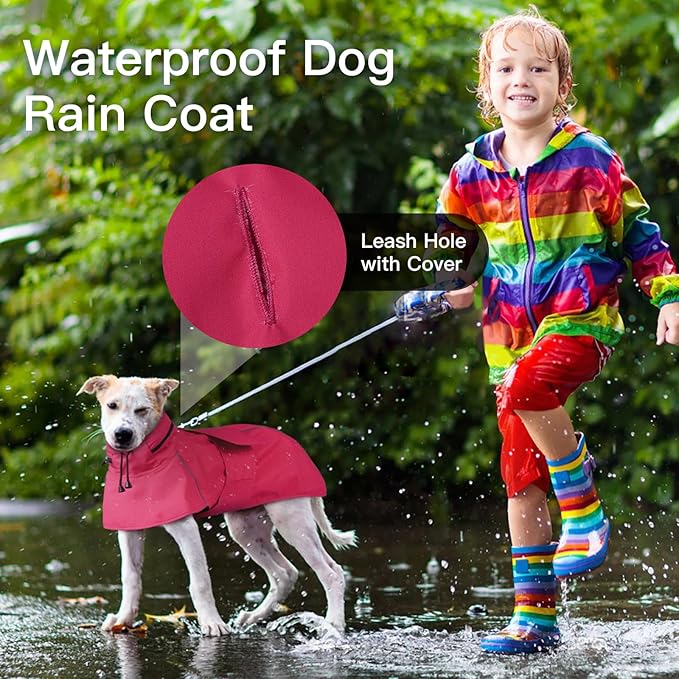 Dog Raincoat Waterproof, Reflective Adjustable Rain Jacket with Leash Hole, Convertible Hood/Collar Rain Coat for Dogs Poncho Breathable Lightweight (Neon Pink, XL)