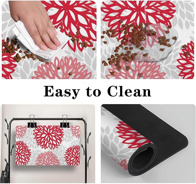 Dog Food Mats for Floors, Absorbent and Quick-Drying Pet Cat Food Mat,Anti-Fouling and Easy-to-Clean Pet Feeding Mat,Dog Bowl Mat for Messy Drinking Water Bowls.17x32, Bohemia Dahlia Floral Style
