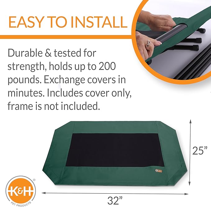 K&H Pet Products Original Pet Cot Replacement Cover (Cot Sold Separately) Green/Black Medium 32 X 25 Inches