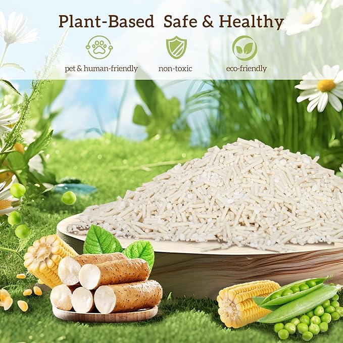 EZSKUUP Non-Stick Bottom Tofu Cassava Cat Litter, 2Pack Ultra Clumping Low Tracking Kitty Litter, Natural Biodegradable Litter, Plant Odor Control, Low Dust Easy to Scoop,18Lb