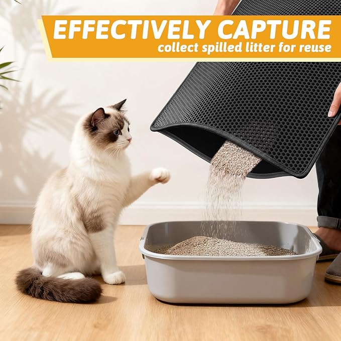 Pieviev Cat Litter Mat Double Layer Waterproof Urine Proof Trapping Mat 1 Pack (Black, 30x24 Inch (Pack of 1))