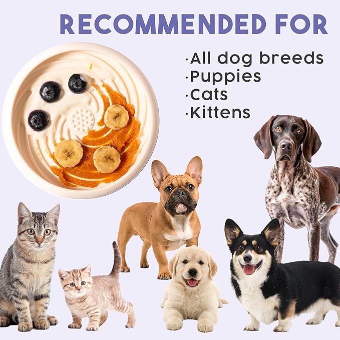 Awoo Lick Dish - Silicone Lick Mat + Slow Feeder for Cats & Small Dogs - Non-Slip Design with Suction Cups - Dishwasher Safe, Extends Mealtime, Reduces Anxiety (Periwinkle)