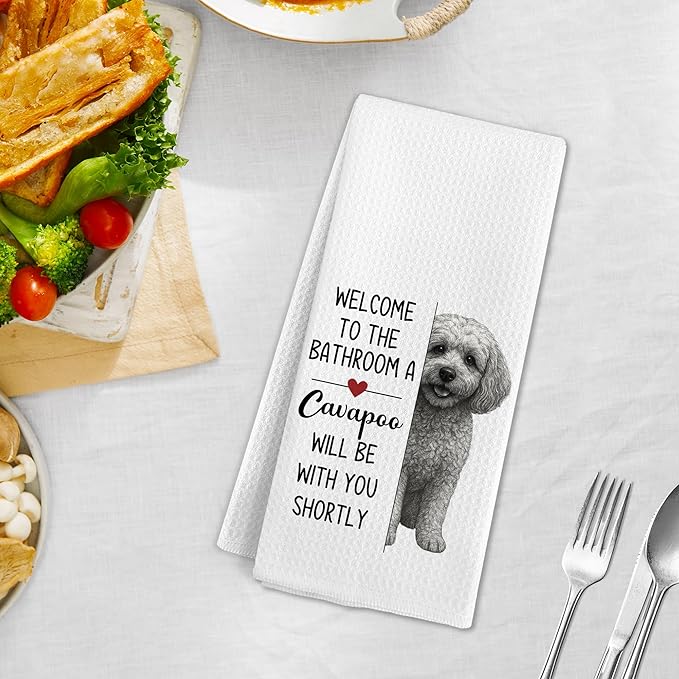Funny Cavapoo Dog Gifts Hand Towels, Welcome to The Hand Towels for Bathroom, a Cavapoo Will Be with You Shortly Dish Tea Towel for Kitchen Bathroom Decor, Dog Lover Gifts for Women Men, 16x24
