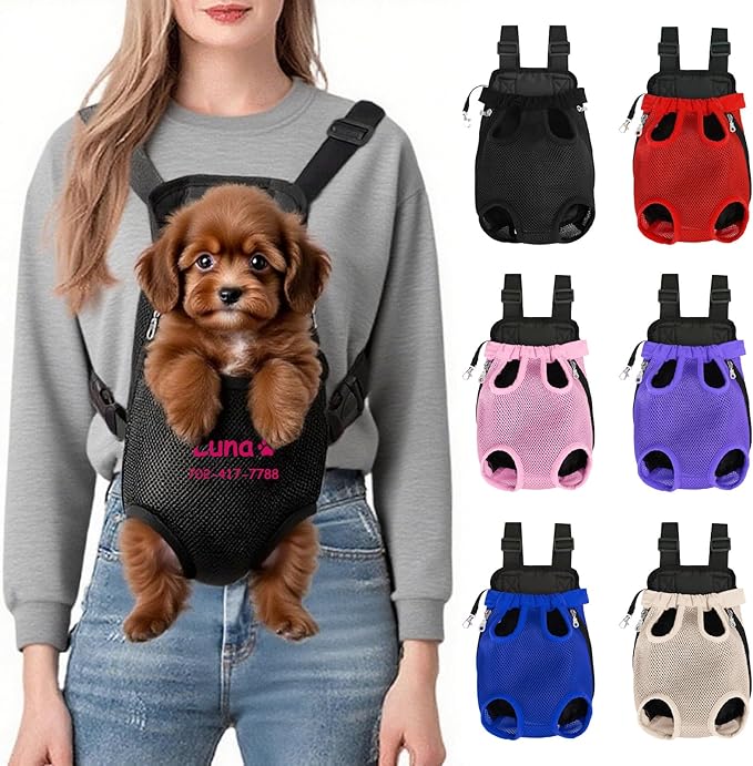 Custom Dog Backpack Carrier with Name Icons Embroidery Adjustable Front-Facing Legs-Out Design Breathable Pet Carrier Backpack for Hiking Traveling Cycling Outdoor
