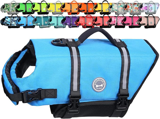 VIVAGLORY Rip Stop Dog Life Vest, Swimming Vest with Handle, Buoyancy for Doggy Puppy, Dog Life Jacket for Swimming & Boating, XXS, Blue