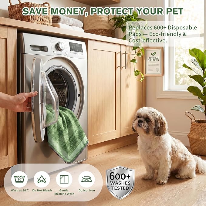 Washable Pee Pads for Dogs and Cats, 2 Pack Absorbent Thick Reusable Training Dog Pet Puppy Pads, Waterproof & Non-Slip Whelping Pads for Potty Training, Whelping, Playpen, Crate, Prevents Leakage