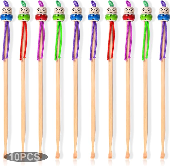 10pcs Bamboo Ear Pick Ear Cleaner Earwax Curette Remover Earpick Tool Hanging Clean Tool for Adult Children