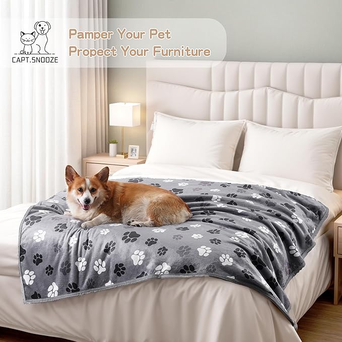 Waterproof Dog Blankets Pet Blanket 60"x80", Soft Fluffy Sofa Car Bed Protector, Reversible Sherpa Fleece Dog Blanket for Large Dogs(Dark Grey-Paws)