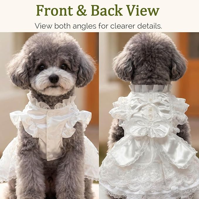 Dog Wedding Dress with Veil, Princess Lace Dog Dress with Bow, Fluffy Bridal Outfit for Small Dogs, Puppy Formal Dress for Wedding Birthday Photoshoot (XL)