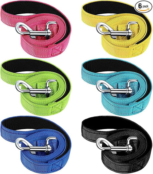 6 Pack 5 ft Nylon Dog Training Leashes Bulk for Medium and Large Dogs Heavy Duty Padded Handle Puppy Leash Traction Rope for Walking, Play, Camping
