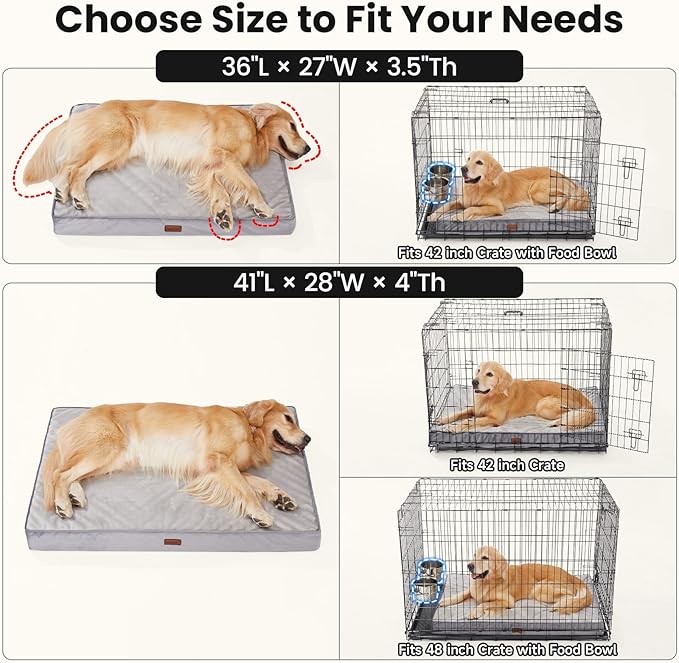 OhGeni Orthopedic Waterproof Dog Bed for Large Dogs, Machine-Washable Removable Cover in Easy-Clean Fabric, Reversible Memory Foam & Easy-Carry Handle, Suitable for Crate, 41 inch (Black)