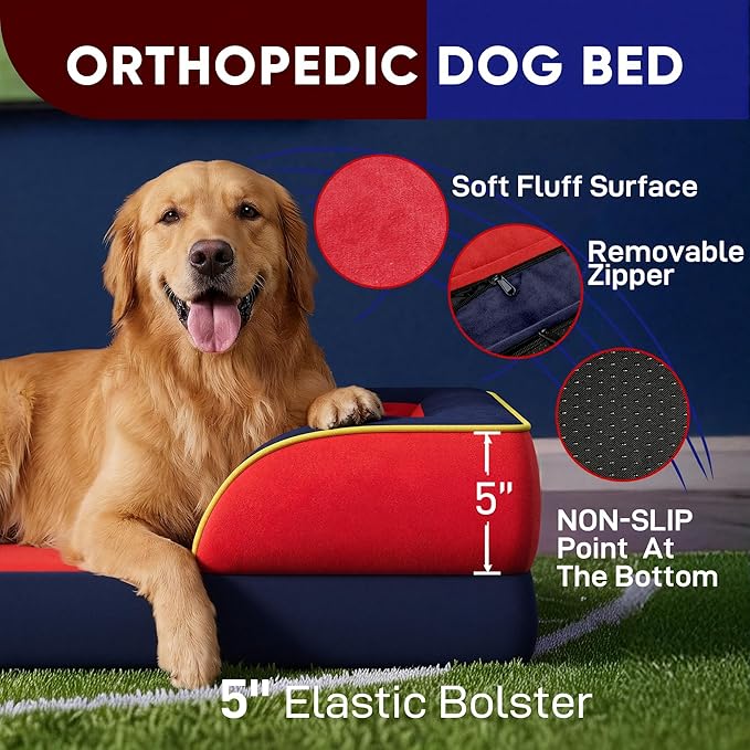 Comfort Expression Orthopedic Dog Bed for Extra Large Dogs 42x30 Inch, Waterproof Egg Crate Foam XL Pet Bed with Bolsters, Dog Couch with Washable Cover & Non-Slip Bottom, Kansas