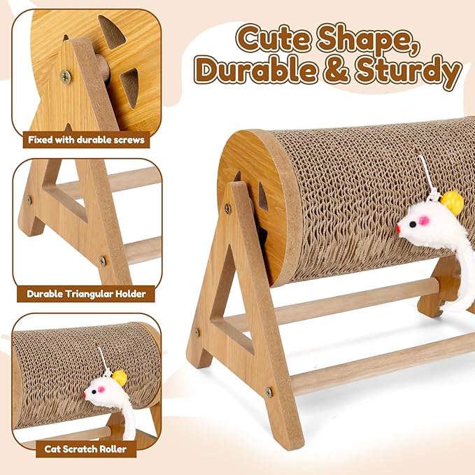 Cat Scratching Board, Indoor Scratcher for Cats, Cat Scratching Roller Toy, Interactive Toy Furniture Protector, Exercise Toy for Kittens, Cats, Small Pets