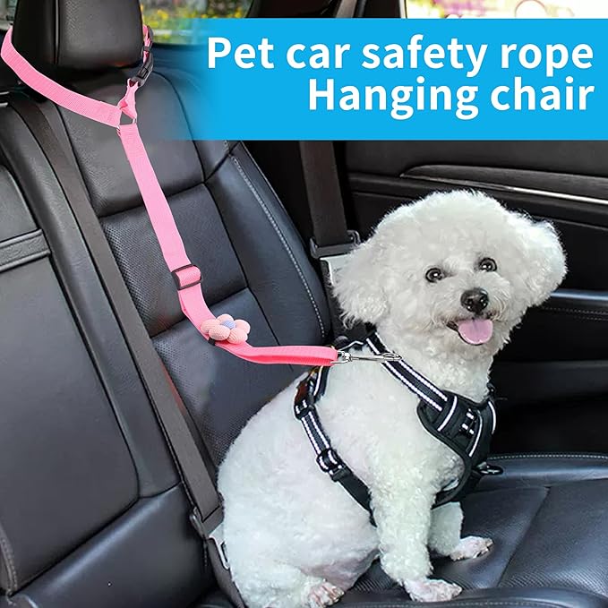 YAOHDAO Dog Seat Belt Harness for Car, Restraint Adjustable with Elastic Bungee Buffer Headrest for Vehicle, 360 Degree Swivel Nylon Pet Safety Seat Belts Car Harness (Pink with Flowers)
