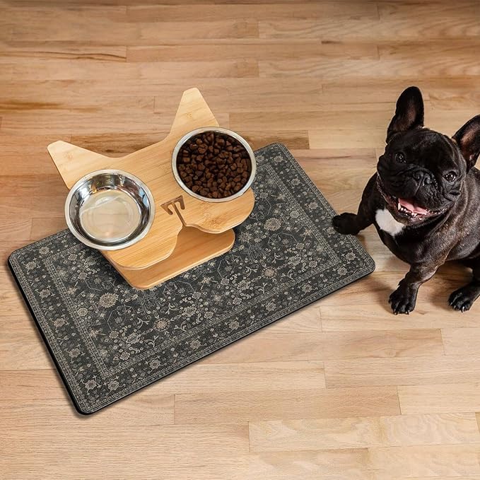 Vintage Tribal Dog Food & Water Mat, Boho Pet Feeding Mat for Floor Non-Slip Waterproof, Super Absorbent Cat Bowl Mat, Easy to Clean Durable Pet Placemat,12" × 20"