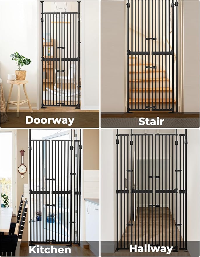 Extra Tall Cate Gate for Doorway: Pressure Mount 74.8"-90.5" Tall Cat Gate for Pets in Extra 30.3"-47.2" Width No Wall Drilling No Toddler for Indoor Stairs Hallway Room Safety Barrier