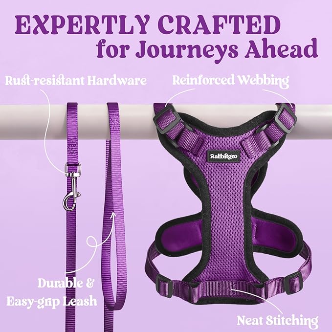 rabbitgoo Cat Harness and Leash Set, Escape Proof Vest Harness for Safe Outdoor Walks, Soft Breathable Adjustable Vest with Reflective Strips for Average to Large Cats, Purple, M