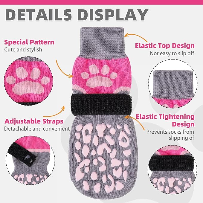 KOOLTAIL Dog Socks for Hot/Cold Pavement to Prevent Licking Paws Scratching,Anti Slip Pet Boots&Paw Protector for Hardwood Floor,Traction Control Grip Booties for Small Medium Large Senior Dogs PinkXL