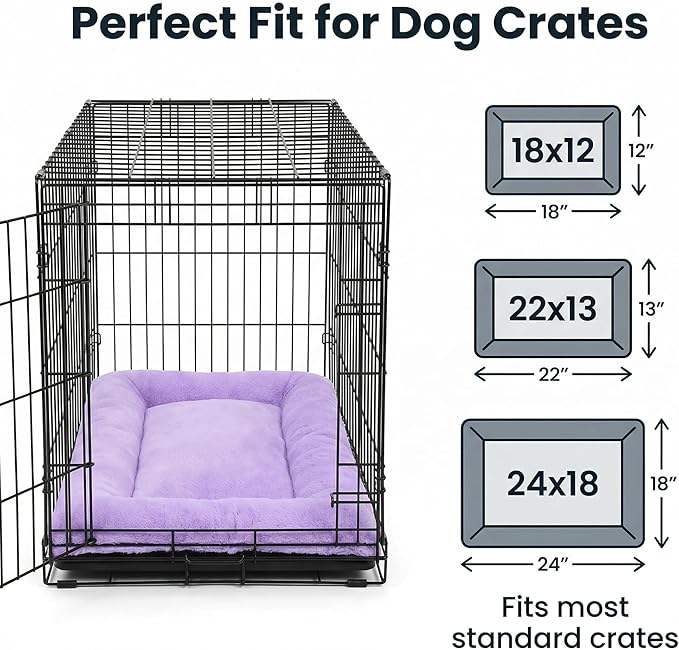 Dog Crate Bed 24x18 for Small Dogs,Washable Dog Crate Mat,Soft Kennel Bed Mattress with Non Slip Bottom,Purple