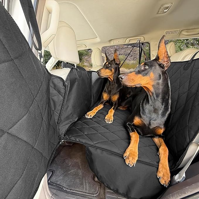 4Knines Back Seat Extender for Dogs, Hard Bottom Waterproof Backseat Protector with EZ Door Guard (Black, Regular)