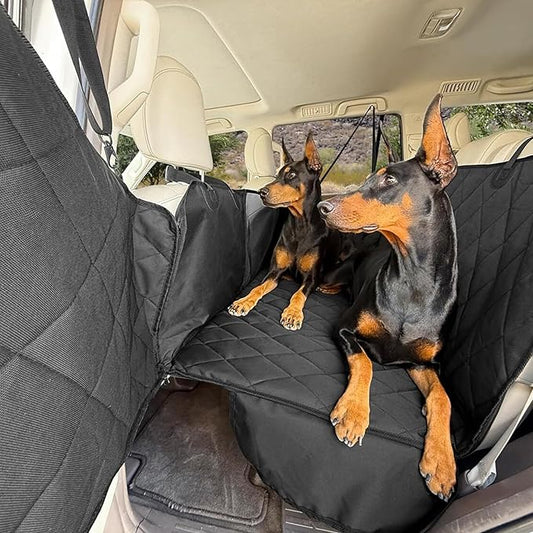 4Knines Back Seat Extender for Dogs, Hard Bottom Waterproof Backseat Protector with EZ Door Guard (Black, Regular)