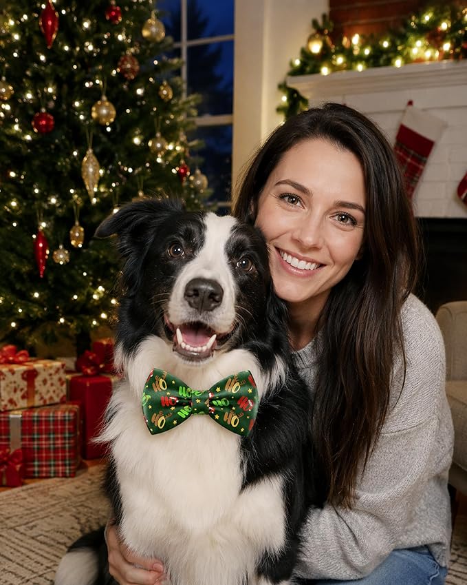 PET SHOW 10 Pack Holiday Big Dog Bow Ties for Large Medium Dogs Alpaca Sliding Collar Attachments Festival Bowties Fall Winter Bowknots Birthday Party Pet Grooming Accessories(Large)