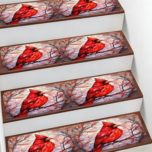 Animal Abstract Bird Stair Treads for Wooden Steps Indoor Washable Staircase Carpet 10PCS 30"x7.8" Stair Step Treads Non-Slip Staircase Covers Peel and Stick Safety Mat for Kids Elders Pets