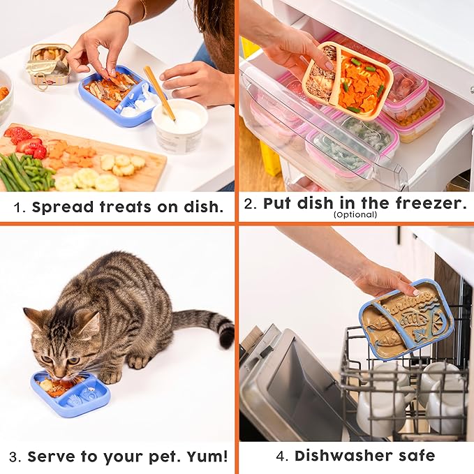 Awoo Sardina - Silicone Lick Mat + Slow Feeder for Cats & Small Dogs - Non-Slip Design with Suction Cups - Dishwasher Safe Pet Dish - Extends Mealtime and Reduces Anxiety - for Wet & Dry Food (Cobalt)