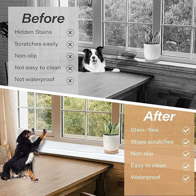 Pet Anti-Scratch Protector Self-Adhesive Rubber Barrier, Dog & Cat Scratching Guard for Furniture, Window Sill, Glass, Car Door & Slobbering Protection