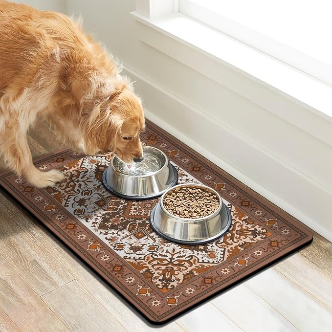 Pet Feeding Mat for Floors Waterproof Dog Mat for Food and Water Absorbent Quick Dry Non Slip mat for Cat Bowls