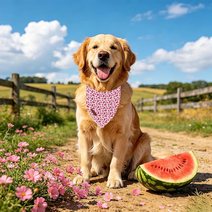 Lionet Paws Summer Dog Bandana Washable Cotton Pink Handkerchief Scarf Triangle Watermelon Bandana for Medium Large Dogs Girl Female