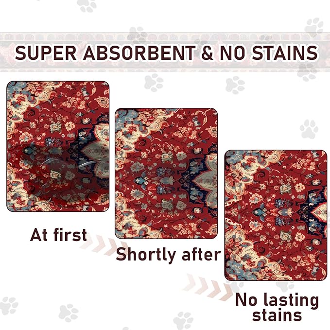 Pet Mats for Food and Water, Persia Red Dog Food Mat for Floors, Non Slip Indoor Quick Dry Cat Bowl Feeding Mats (16.9” X29.9”)