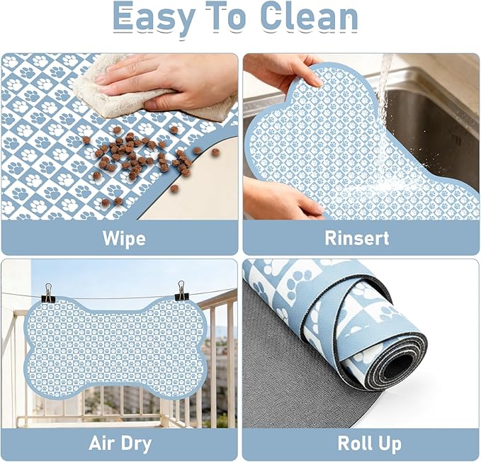 Pet Mats for Food and Water, Blue Bone Dog Food Mat for Floors, Non Slip Indoor Quick Dry Cat Bowl Feeding Mats (15.7” X23.6”)