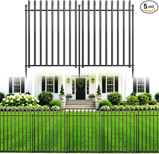5 Panels No Dig Decorative Garden Fence, 32in(H)×11ft(L) Heavy-Duty Rustproof Metal Panels, Outdoor Dog Barrier for Yard & Patio, Landscape, Border| Portable Temporary Fencing