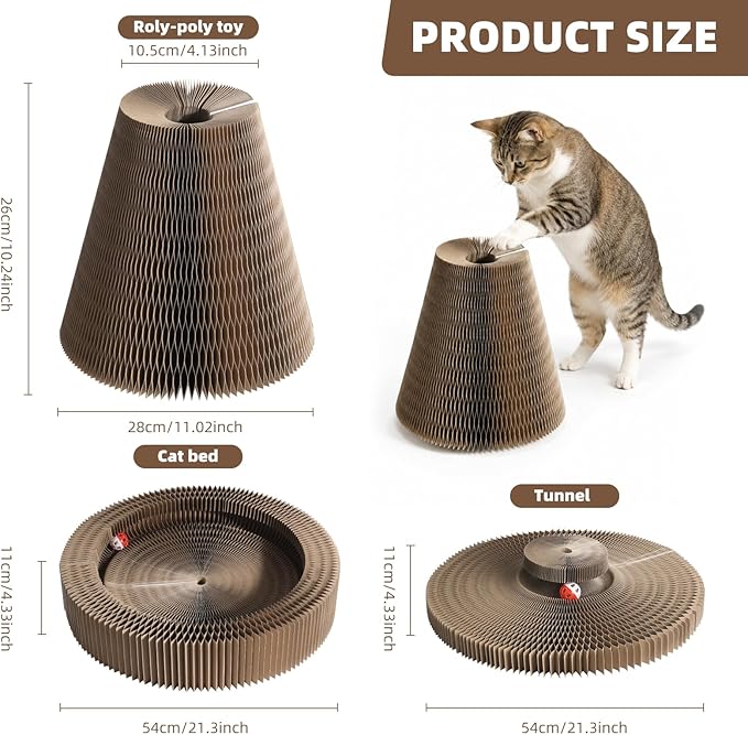 Wortade Reversible Magic Organ Cat Scratching Post, Foldable & Reversible Cat Scratcher for Indoor Cats, Cardboard Cat Scratcher, Interactive Kitten Toys Cat Enrichment for Indoor Cats