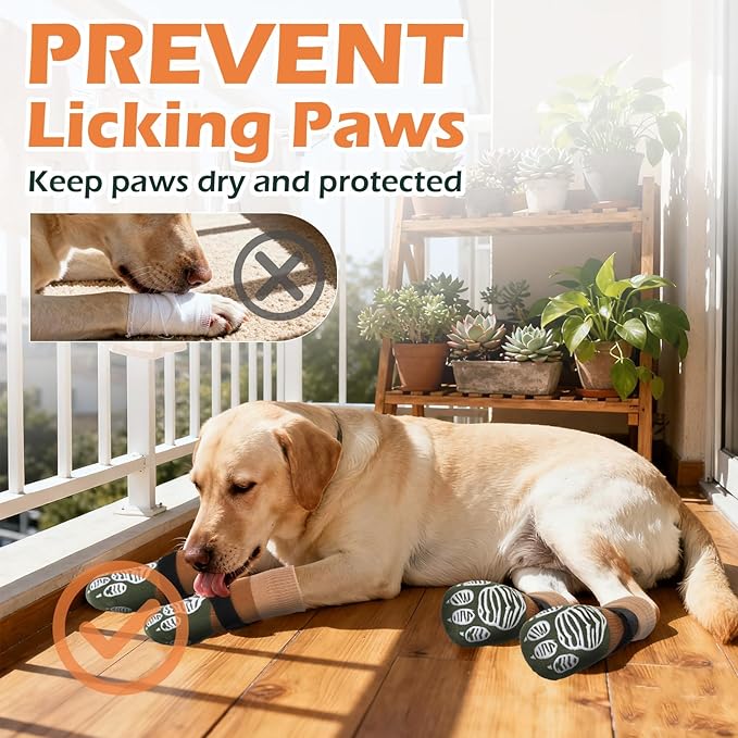 EXPAWLORER Anti Slip Dog Socks to Prevent Licking Paws, Dog Shoes for Hot Pavement, Dog Booties for Hardwood Floors, Dog Boots & Paw Protectors with Grippers for Small Medium Large Senior Dogs M