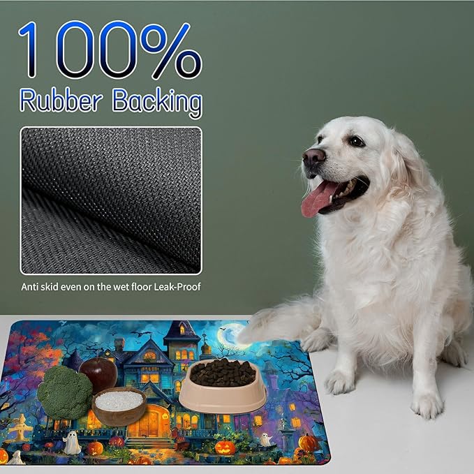 Dog Food Mat, 15.7" x 23.6" Absorbent Pet Feeding Mat for Food and Water, Waterproof Diatom Mud Pet Placemat with Non-Slip Rubber Backing, Cat Bowl Mat for Floors - Castle Tree Withered