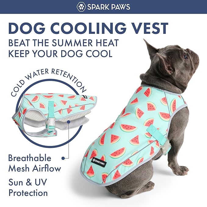 Spark Paws Dog Cooling Vest - SPF 50 UV Sun Protection - Summer Heat Relief Gear for Dogs, Lightweight, Evaporative Cooling - Dog Anxiety Relief Vest During Hot Days - Watermelon - Size 4XL