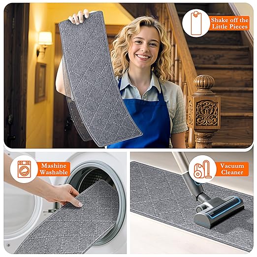 Stair Treads for Wooden Steps 18 PCS - 8’’ x 30’’, Non Slip Stair Runner, Machine Washable Stair Rugs Strips for Kids Pets and Elderly, Indoor Carpet for Stairs (Grey)