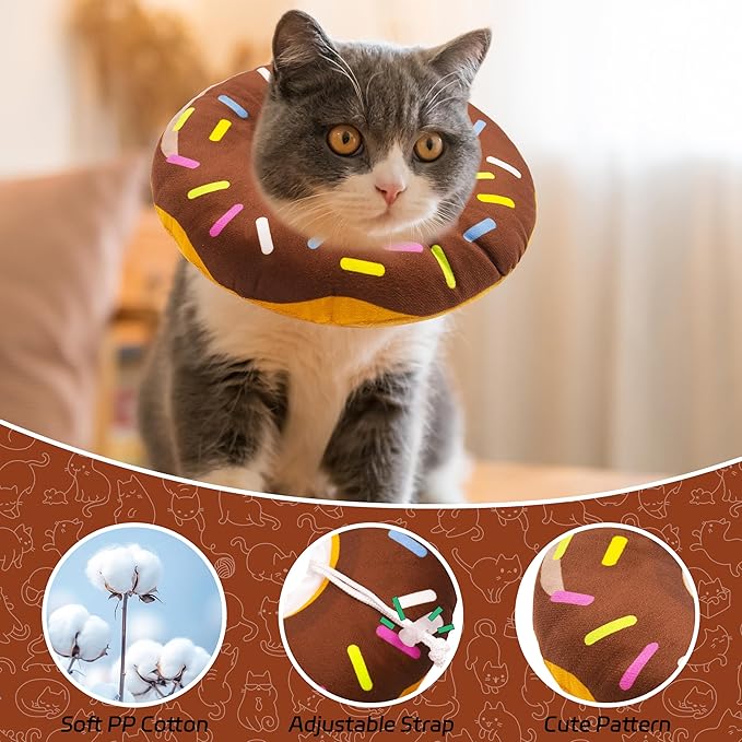 Seyezo Cat Cone Collar Soft, Adjustable Cat Recovery Collar for Small Medium Large Cats, Cute Donut E Collar After Surgery, Elizabethan Cones for Cats Kittens After Surgery(Donut Brown, Large)