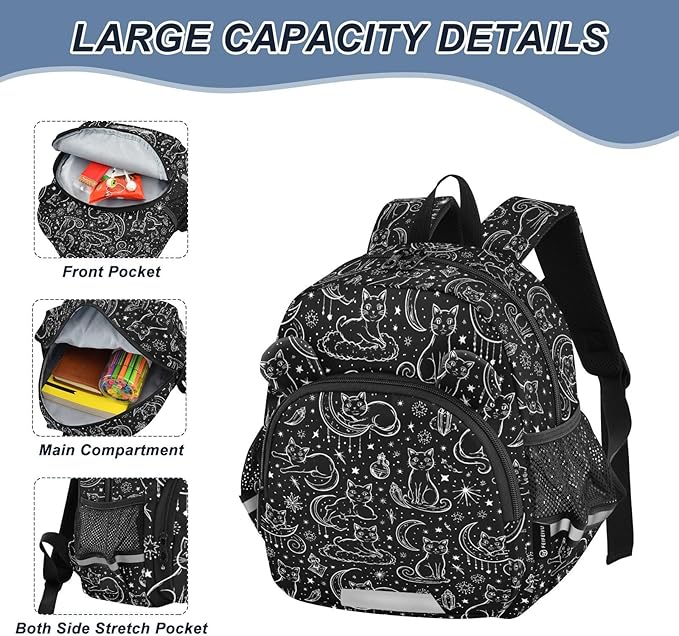 Cats Black White Toddler Backpack with Leash, Cute Preschool Backpack Baby Harness Bookbag