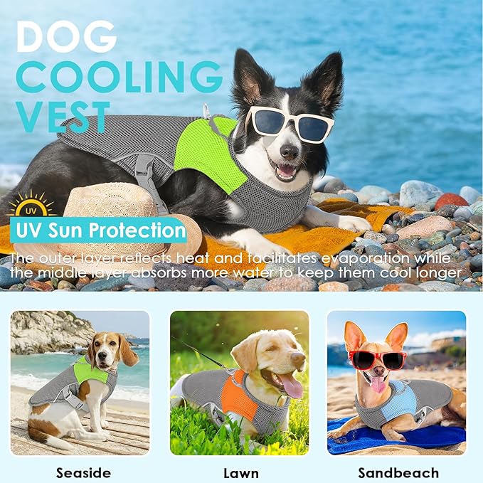 AOFITEE Dog Cooling Vest Small Dogs, Breathable Cooling Jacket for Dogs UV Protection Shirt, Dog Cooler Shirt with Harness D-Ring, Lightweight Summer Cooler Vest for Small Medium and Large Pet