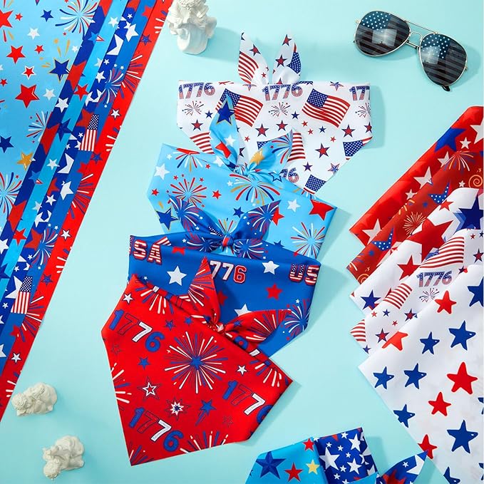 Abbylike 50 Pcs Patriotic Dog Bandanas Bulk 4th of July Bandanas for Dogs Star Triangle Kerchief Bib Scarf Set for Pet Independence Day 250th Anniversary Party Costume, 25 Styles(25.6 x 17.7 x 17.7)
