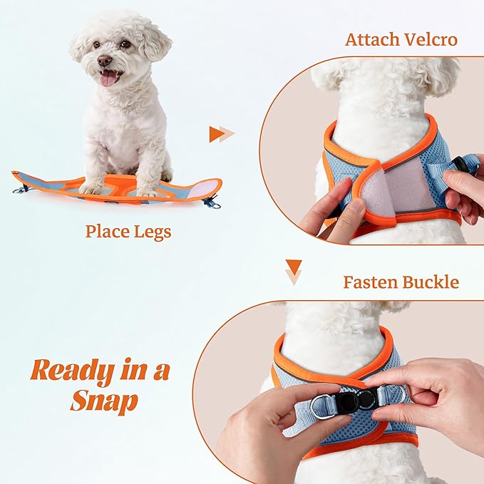 YIMEIS Dog Harness and Leash Set, No Pull Soft Mesh Pet Harness, Reflective Adjustable Puppy Vest for Small Medium Large Dogs, Cats (Orangeblue, Small (Pack of 1)