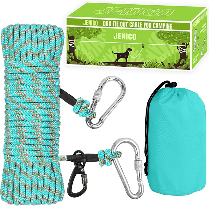 Dog Tie Out Cable for Camping - 50ft Dog Runner for Yard - Portable Trolley System for Large Small Dogs Outside