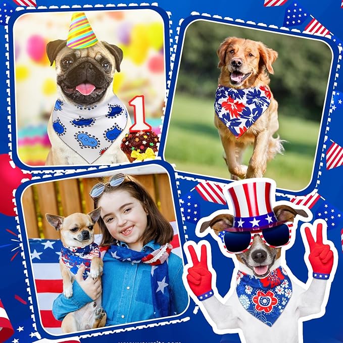 72 Pcs 4th of July Dog Bandanas Patriotic Dog Bandana Bulk Adjustable Washable Pet Triangle Scarf Soft Kerchief Bib for Independence Day Holiday Pet Costume Accessories